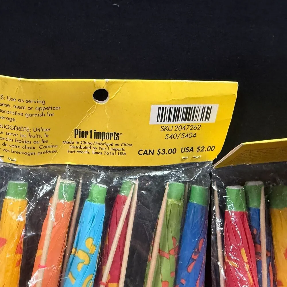 Pier 1 Imports Large Umbrella Pick Tiki Tropical Drinks 2 Packages 24 Total